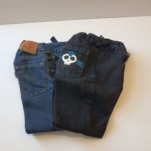 Lot 2 Kid Jean Pants Sz 4T Levis SK Baby Toddler Boys Girls Blue Skull Elastic